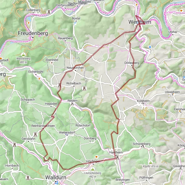 Karten-Miniaturansicht der Radinspiration "Aufregende Gravel-Tour durch malerische Landschaft" in Unterfranken, Germany. Erstellt vom Tarmacs.app-Routenplaner für Radtouren