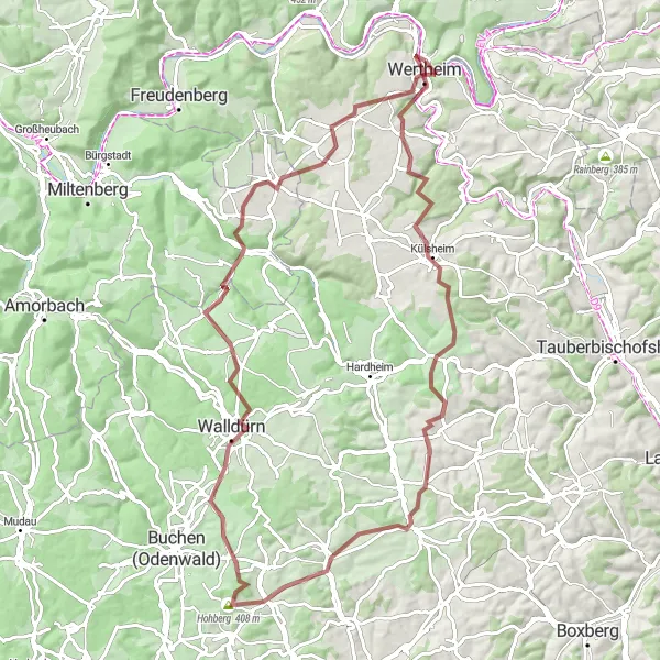 Karten-Miniaturansicht der Radinspiration "Epische Gravel-Tour durch verborgene Schätze" in Unterfranken, Germany. Erstellt vom Tarmacs.app-Routenplaner für Radtouren
