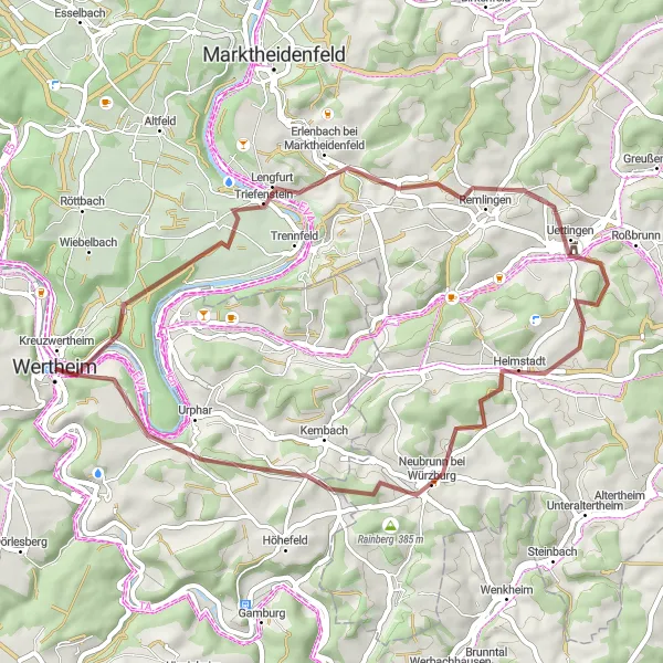 Karten-Miniaturansicht der Radinspiration "Erlebnisreiche Wald- und Naturtour" in Unterfranken, Germany. Erstellt vom Tarmacs.app-Routenplaner für Radtouren