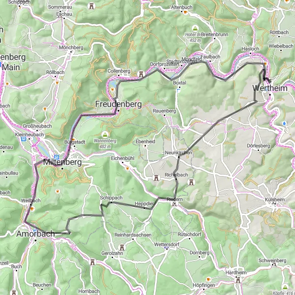 Karten-Miniaturansicht der Radinspiration "Malermoos erkunden auf einer belebenden Radtour" in Unterfranken, Germany. Erstellt vom Tarmacs.app-Routenplaner für Radtouren