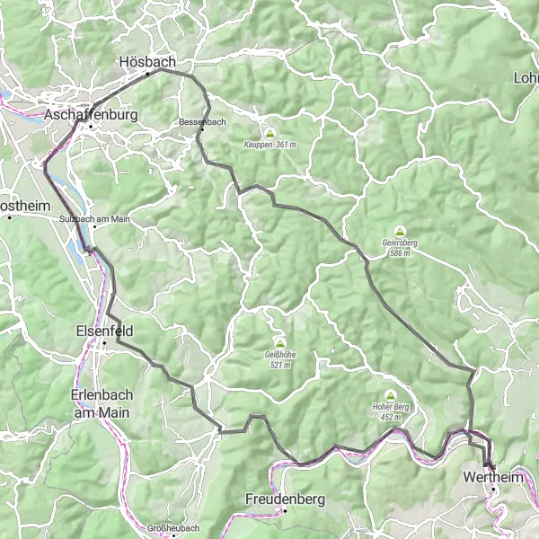 Karten-Miniaturansicht der Radinspiration "Main-Spessart-Rundtour" in Unterfranken, Germany. Erstellt vom Tarmacs.app-Routenplaner für Radtouren