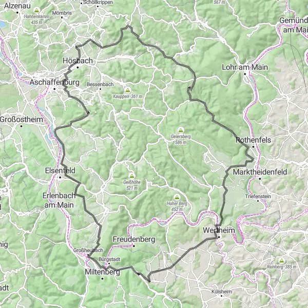 Karten-Miniaturansicht der Radinspiration "Panorama-Radtour Unterfranken" in Unterfranken, Germany. Erstellt vom Tarmacs.app-Routenplaner für Radtouren