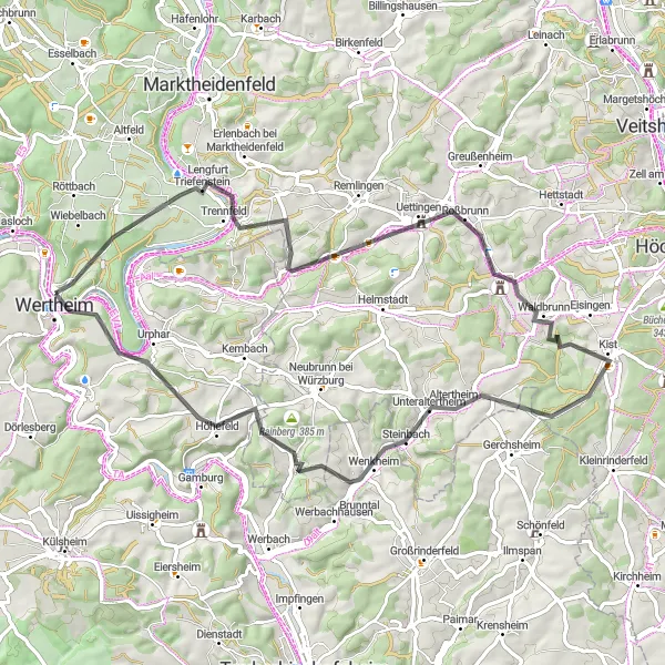 Karten-Miniaturansicht der Radinspiration "Rundtour Kreuzwertheim" in Unterfranken, Germany. Erstellt vom Tarmacs.app-Routenplaner für Radtouren