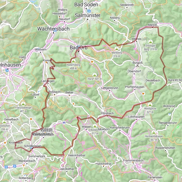 Map miniature of "Unterwestern Adventure" cycling inspiration in Unterfranken, Germany. Generated by Tarmacs.app cycling route planner