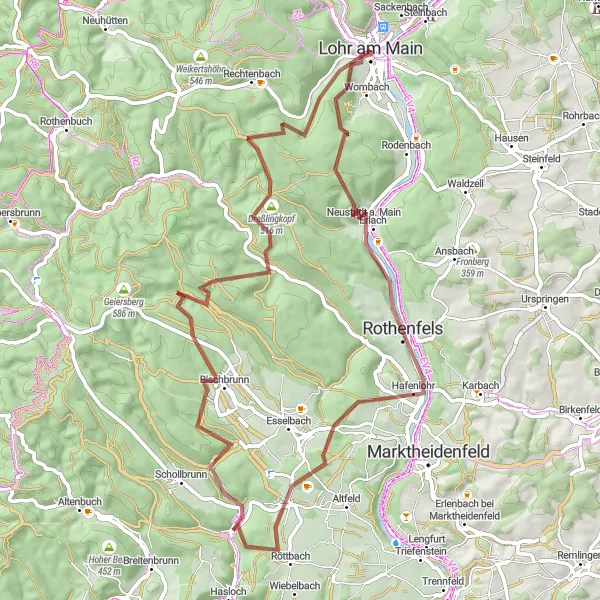 Map miniature of "Rehberg Adventure" cycling inspiration in Unterfranken, Germany. Generated by Tarmacs.app cycling route planner