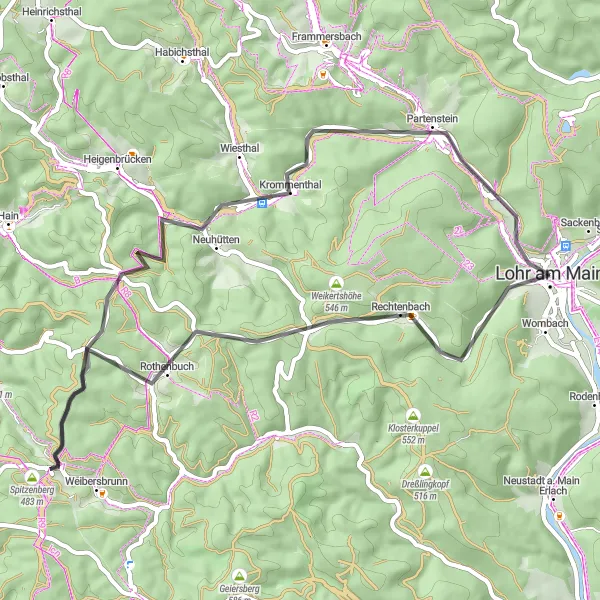 Map miniature of "The Beilstein Loop" cycling inspiration in Unterfranken, Germany. Generated by Tarmacs.app cycling route planner