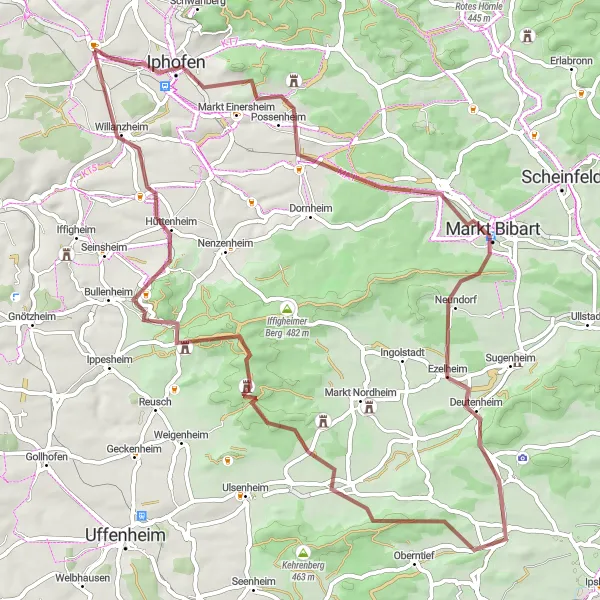 Map miniature of "Exploring Rural Landscapes" cycling inspiration in Unterfranken, Germany. Generated by Tarmacs.app cycling route planner
