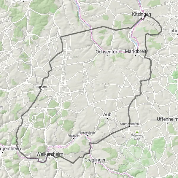 Map miniature of "Unterfranken Adventure" cycling inspiration in Unterfranken, Germany. Generated by Tarmacs.app cycling route planner