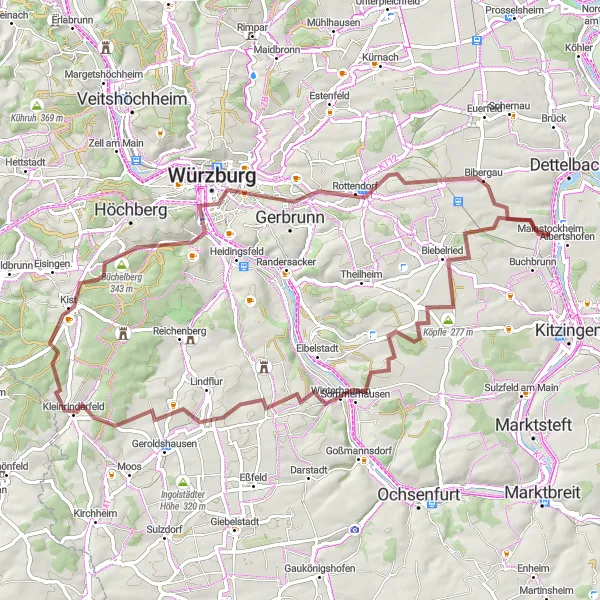 Map miniature of "Exploring Mainstockheim and its Surroundings" cycling inspiration in Unterfranken, Germany. Generated by Tarmacs.app cycling route planner