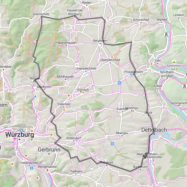 Map miniature of "Biebelried and Rimpar Cycling Route" cycling inspiration in Unterfranken, Germany. Generated by Tarmacs.app cycling route planner