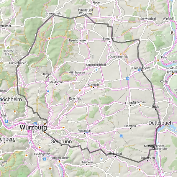 Map miniature of "Mainstockheim and Dettelbach Road Cycling Tour" cycling inspiration in Unterfranken, Germany. Generated by Tarmacs.app cycling route planner