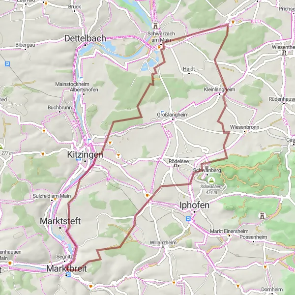 Map miniature of "Discovering Marketsteft" cycling inspiration in Unterfranken, Germany. Generated by Tarmacs.app cycling route planner