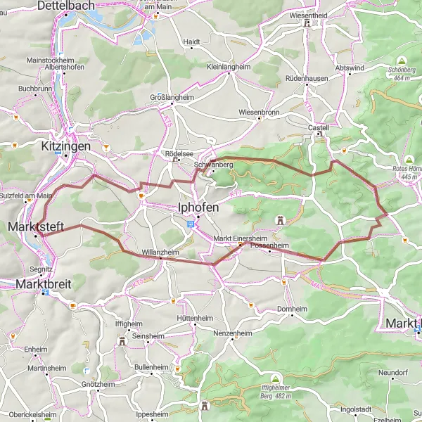 Karten-Miniaturansicht der Radinspiration "Unterfranken Naturerlebnisroute" in Unterfranken, Germany. Erstellt vom Tarmacs.app-Routenplaner für Radtouren