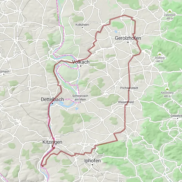 Map miniature of "Scenic Gravel Loop" cycling inspiration in Unterfranken, Germany. Generated by Tarmacs.app cycling route planner