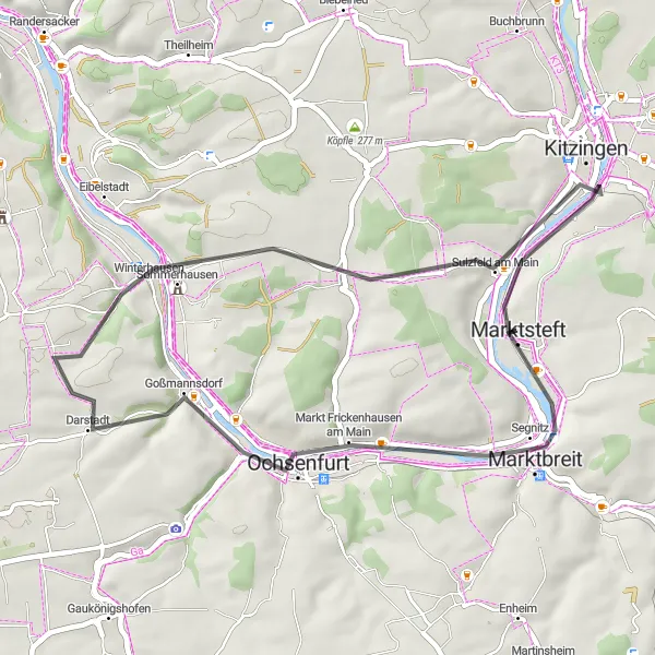Karten-Miniaturansicht der Radinspiration "Unterfranken Weinroute" in Unterfranken, Germany. Erstellt vom Tarmacs.app-Routenplaner für Radtouren