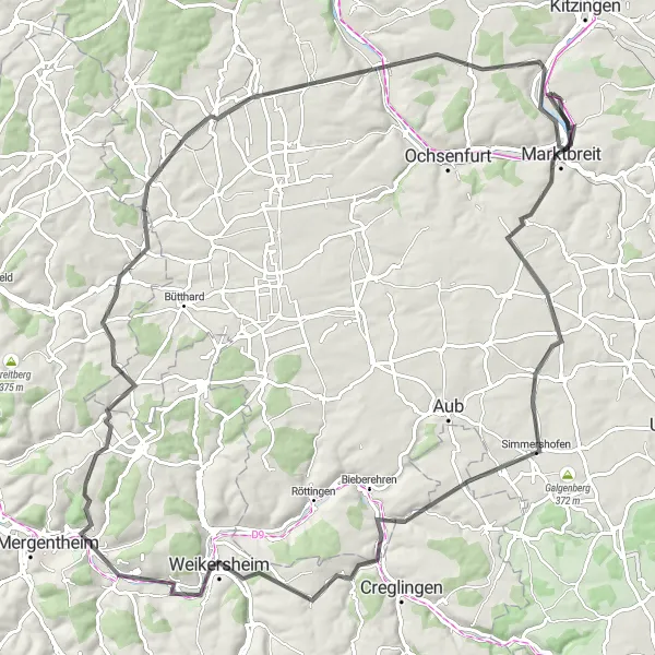 Map miniature of "The Castle Routes" cycling inspiration in Unterfranken, Germany. Generated by Tarmacs.app cycling route planner