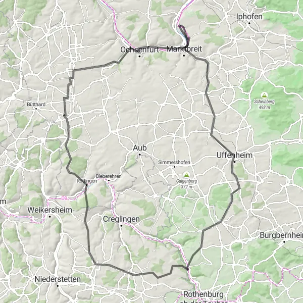 Map miniature of "Main River Loop" cycling inspiration in Unterfranken, Germany. Generated by Tarmacs.app cycling route planner