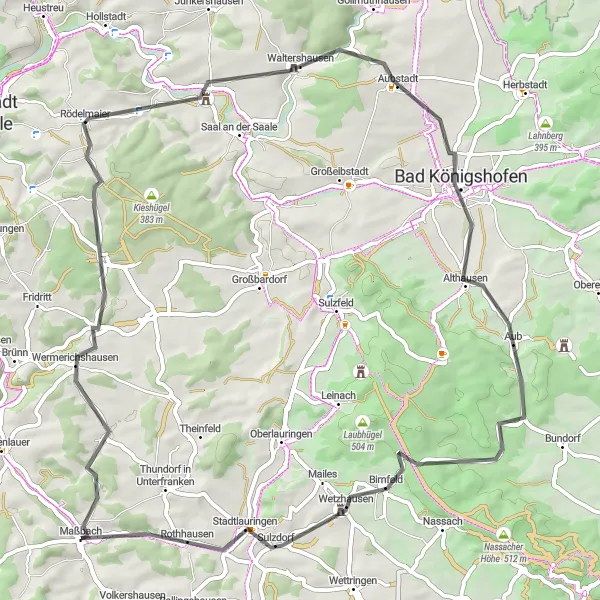 Map miniature of "Historical Trail" cycling inspiration in Unterfranken, Germany. Generated by Tarmacs.app cycling route planner