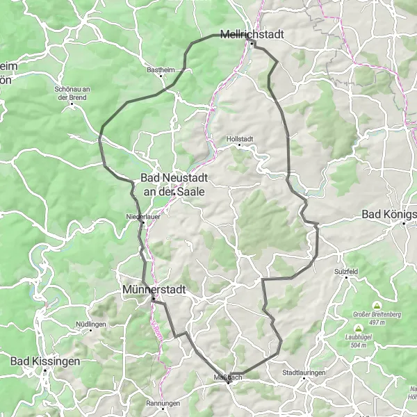 Map miniature of "The Possenberg Route" cycling inspiration in Unterfranken, Germany. Generated by Tarmacs.app cycling route planner