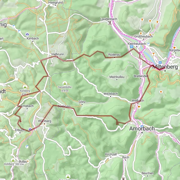 Map miniature of "Exploring the hidden gems of Miltenberg" cycling inspiration in Unterfranken, Germany. Generated by Tarmacs.app cycling route planner