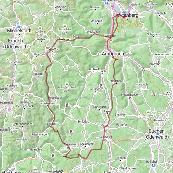 Map miniature of "Magical Forest Ride" cycling inspiration in Unterfranken, Germany. Generated by Tarmacs.app cycling route planner