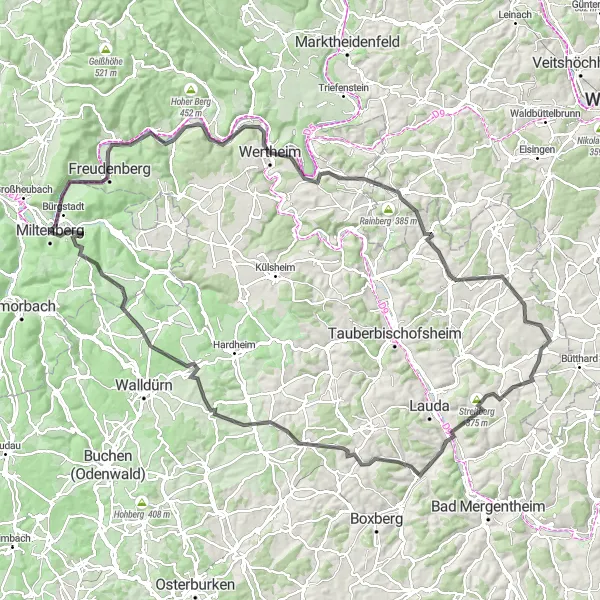Map miniature of "Hillside Adventure" cycling inspiration in Unterfranken, Germany. Generated by Tarmacs.app cycling route planner