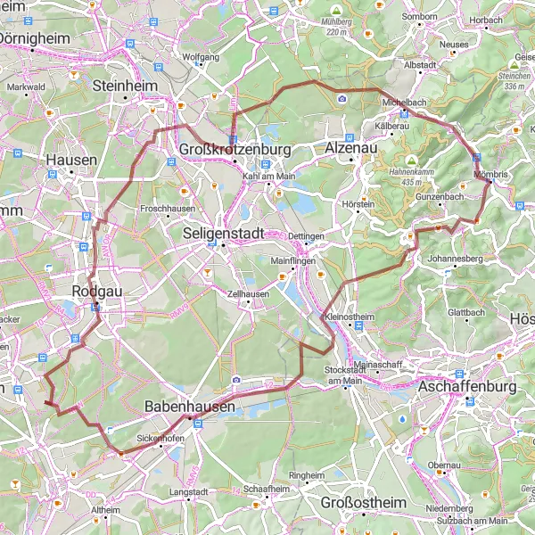Map miniature of "Gravel Escape to Mömbris" cycling inspiration in Unterfranken, Germany. Generated by Tarmacs.app cycling route planner