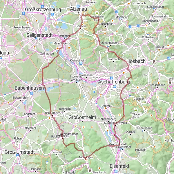 Karten-Miniaturansicht der Radinspiration "Wald- und Wiesenwege rund um Schaafheim" in Unterfranken, Germany. Erstellt vom Tarmacs.app-Routenplaner für Radtouren