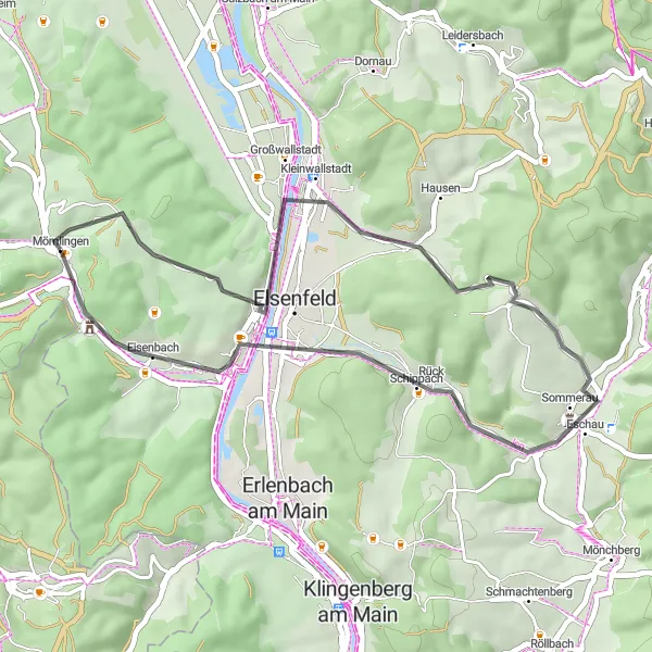 Karten-Miniaturansicht der Radinspiration "Kurze Runde durch den Odenwald" in Unterfranken, Germany. Erstellt vom Tarmacs.app-Routenplaner für Radtouren