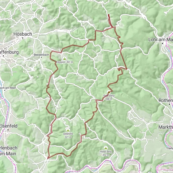 Karten-Miniaturansicht der Radinspiration "Bergige Gravel-Route um Mönchberg" in Unterfranken, Germany. Erstellt vom Tarmacs.app-Routenplaner für Radtouren