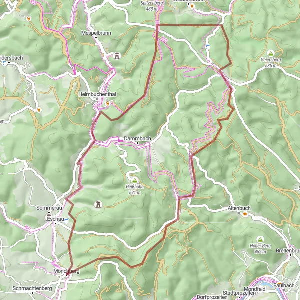 Map miniature of "The Gravel Adventure" cycling inspiration in Unterfranken, Germany. Generated by Tarmacs.app cycling route planner