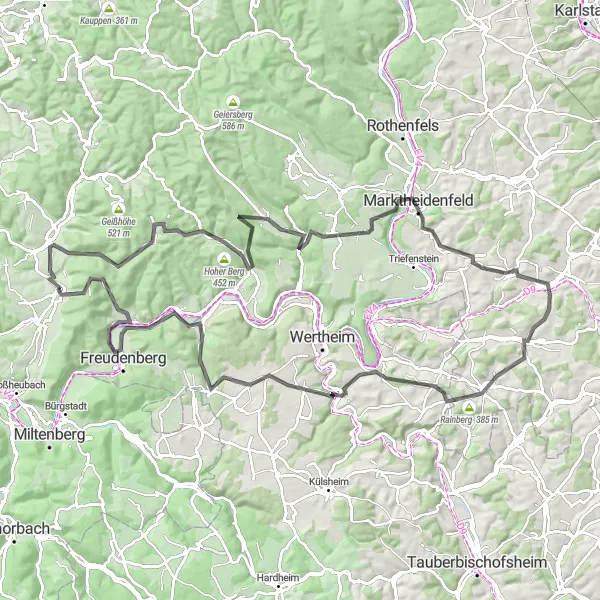 Map miniature of "Dammberg - Schollbrunn - Auf der Schneide - Geiersberg - Waldschlösschen Route" cycling inspiration in Unterfranken, Germany. Generated by Tarmacs.app cycling route planner