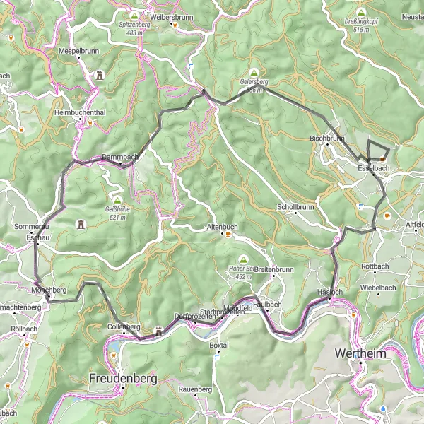 Map miniature of "Main Valley Ride" cycling inspiration in Unterfranken, Germany. Generated by Tarmacs.app cycling route planner