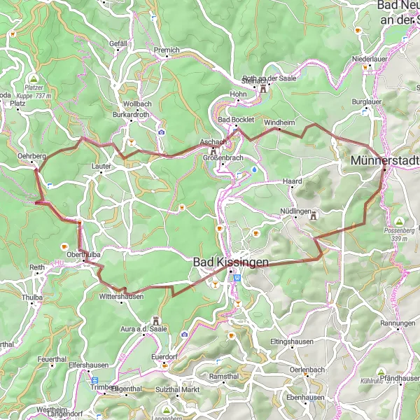 Map miniature of "The Gravel Adventure" cycling inspiration in Unterfranken, Germany. Generated by Tarmacs.app cycling route planner