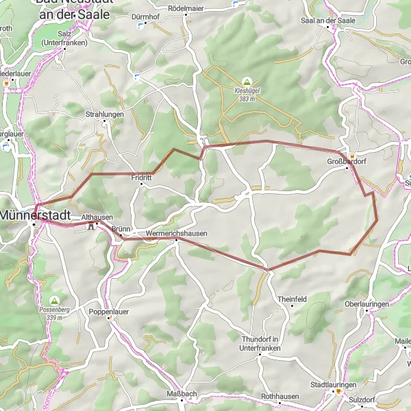 Karten-Miniaturansicht der Radinspiration "Rundtour durch Münnerstadt und Umgebung" in Unterfranken, Germany. Erstellt vom Tarmacs.app-Routenplaner für Radtouren