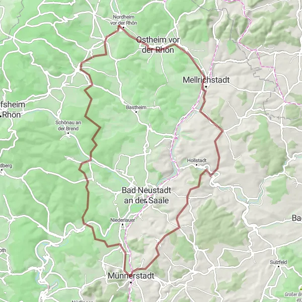 Karten-Miniaturansicht der Radinspiration "Ansprechende Rundtour durch die Natur" in Unterfranken, Germany. Erstellt vom Tarmacs.app-Routenplaner für Radtouren