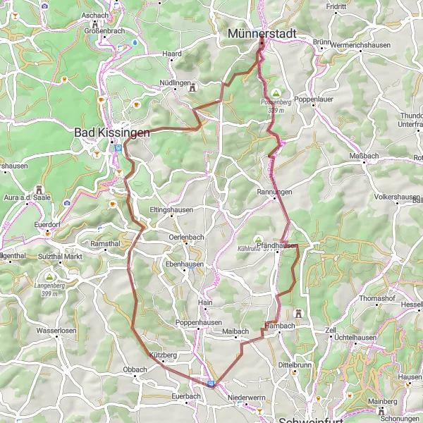 Map miniature of "Enchanting Nature and Serenity" cycling inspiration in Unterfranken, Germany. Generated by Tarmacs.app cycling route planner
