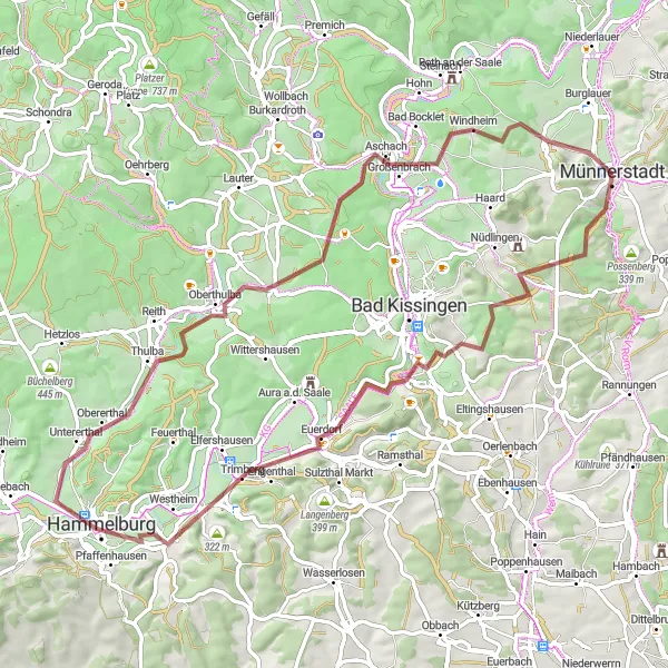 Map miniature of "Hilltop Adventurous Escape" cycling inspiration in Unterfranken, Germany. Generated by Tarmacs.app cycling route planner