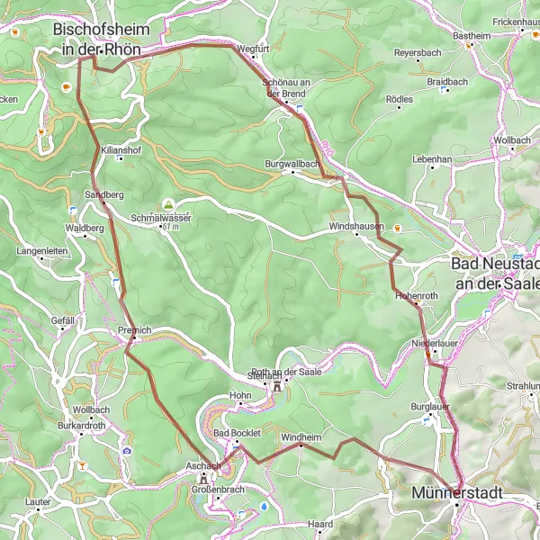 Map miniature of "Rhön Natural Beauty Gravel Tour" cycling inspiration in Unterfranken, Germany. Generated by Tarmacs.app cycling route planner