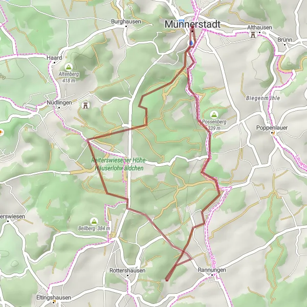 Karten-Miniaturansicht der Radinspiration "Erkundung von Münnerstadt und Umgebung" in Unterfranken, Germany. Erstellt vom Tarmacs.app-Routenplaner für Radtouren