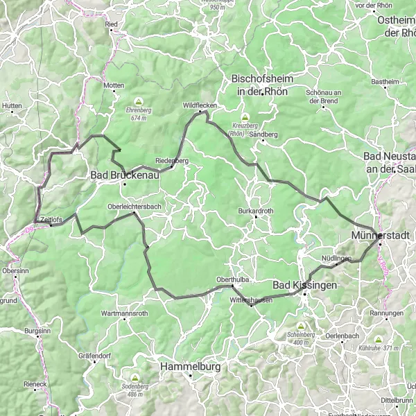 Map miniature of "Panoramic Landscapes and Historical Treasures" cycling inspiration in Unterfranken, Germany. Generated by Tarmacs.app cycling route planner