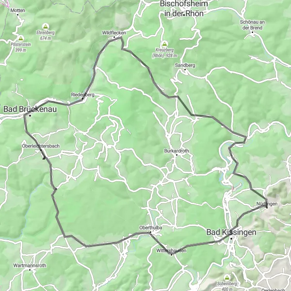 Karten-Miniaturansicht der Radinspiration "Road-Tour zu den Guckaspaß und Bad Bocklet" in Unterfranken, Germany. Erstellt vom Tarmacs.app-Routenplaner für Radtouren