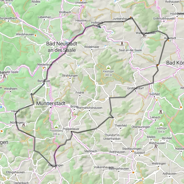 Karten-Miniaturansicht der Radinspiration "Geschichtsträchtige Orte entdecken" in Unterfranken, Germany. Erstellt vom Tarmacs.app-Routenplaner für Radtouren