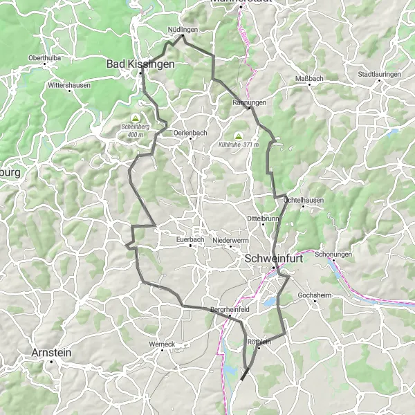 Map miniature of "Epic Road Adventure" cycling inspiration in Unterfranken, Germany. Generated by Tarmacs.app cycling route planner