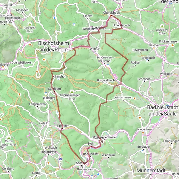 Karten-Miniaturansicht der Radinspiration "Rund um Oberelsbach" in Unterfranken, Germany. Erstellt vom Tarmacs.app-Routenplaner für Radtouren