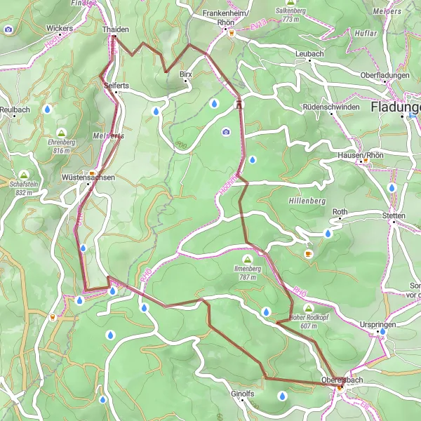 Karten-Miniaturansicht der Radinspiration "Erlebnis Rhön" in Unterfranken, Germany. Erstellt vom Tarmacs.app-Routenplaner für Radtouren