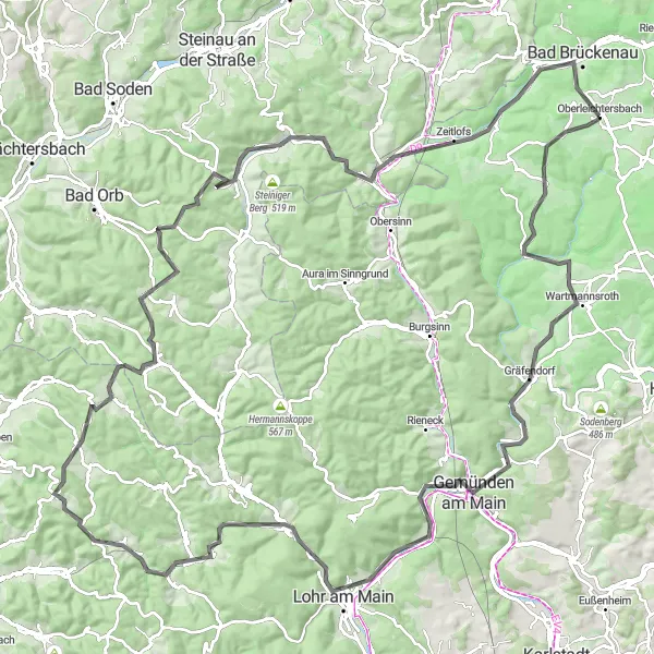 Map miniature of "Unterfranken Epic Grand Tour" cycling inspiration in Unterfranken, Germany. Generated by Tarmacs.app cycling route planner