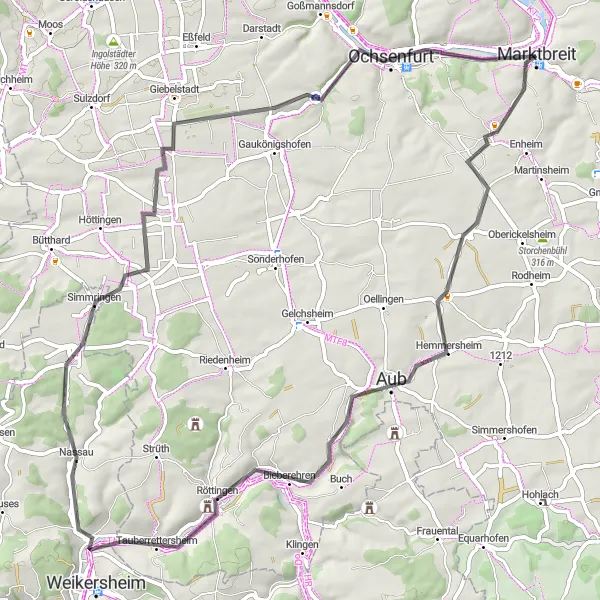 Map miniature of "Rural Delight" cycling inspiration in Unterfranken, Germany. Generated by Tarmacs.app cycling route planner