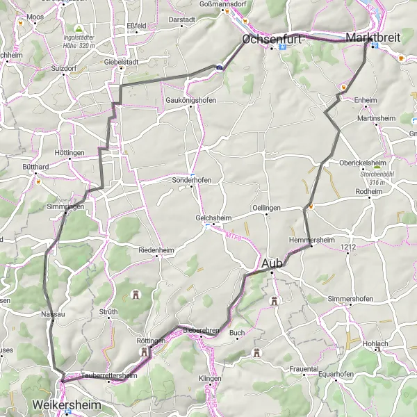 Karten-Miniaturansicht der Radinspiration "Burgen und Fachwerkromantik" in Unterfranken, Germany. Erstellt vom Tarmacs.app-Routenplaner für Radtouren