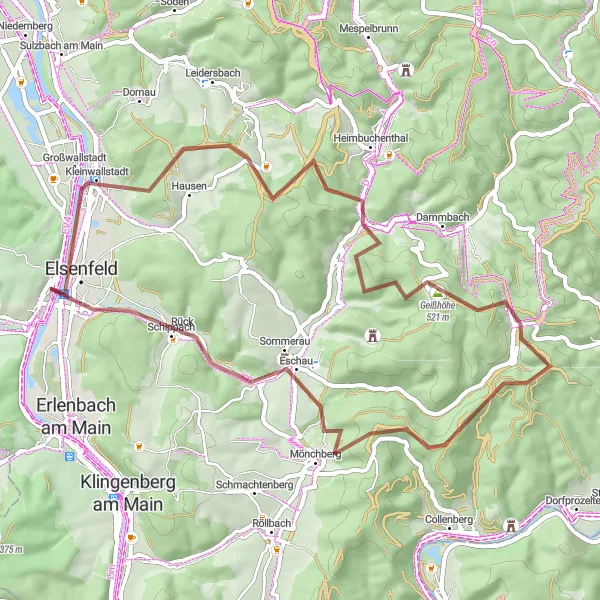 Map miniature of "Gentle Roll through Spessart Hills" cycling inspiration in Unterfranken, Germany. Generated by Tarmacs.app cycling route planner